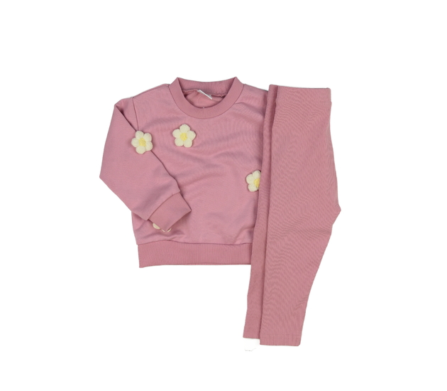 Růžová mikina s květinami a legíny 