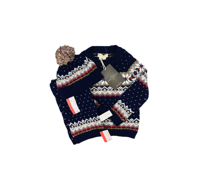 Nový zimní vzorovaný svetr, šála a čepice 