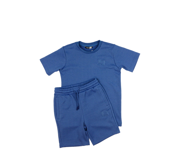 Modrý vzorovaný set kraťasy a triko 