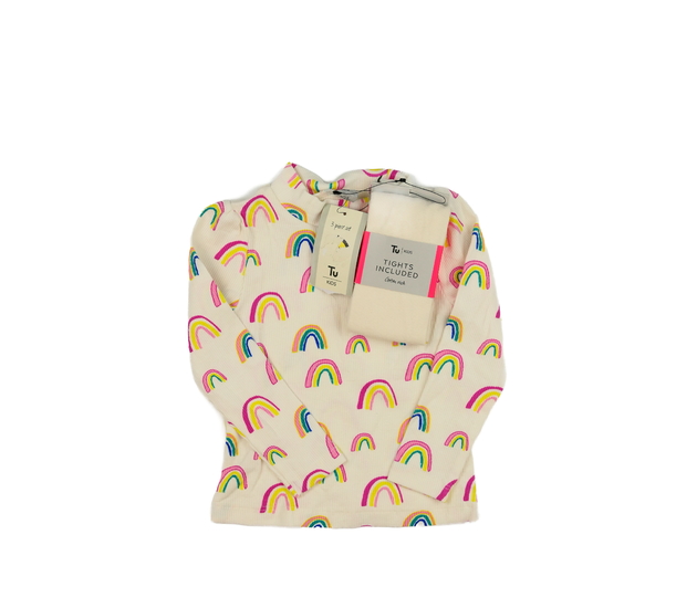 Nové krémové triko s duhou a punčocháče Tu 