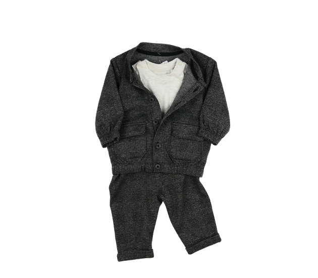 Tmavý set 3 ks triko dlouhý rukáv, kalhoty, košile