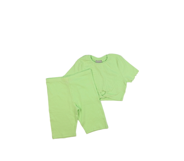 Zelený žebrovaný crop top a kraťasy 