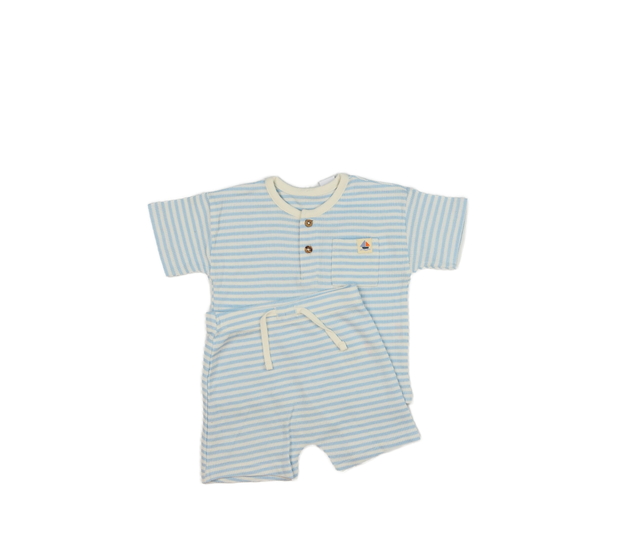 Pruhované triko a kraťasy modro-bílé