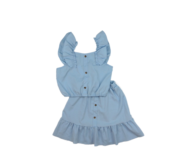 Modrý crop top a sukně 