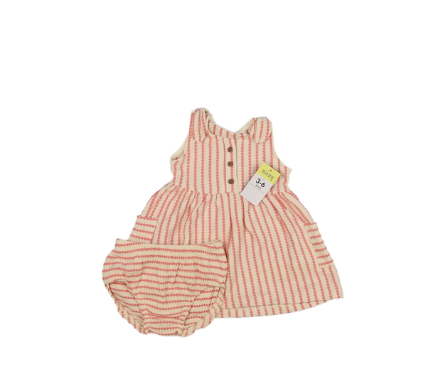 Nové krémové šaty a kalhotky s červenými pruhy