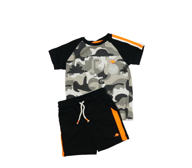 Tmavší triko s dinosaury a kraťasy F&F