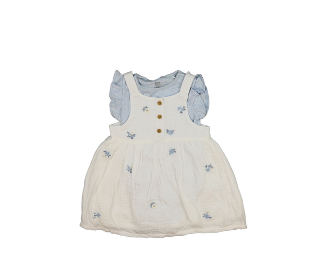 Bílé květinové šaty a modré body F&F