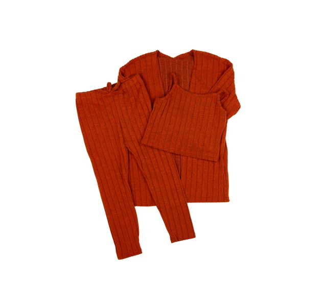 Krásný hnědý set kardigan, legíny a crop top 