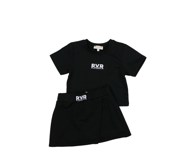 Černý crop top a kraťasová sukně River Island 