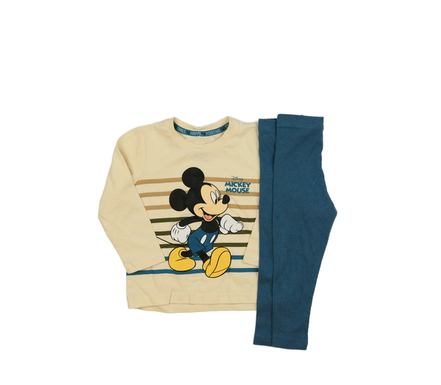 Krémové triko a modré legíny Mickey Primark 
