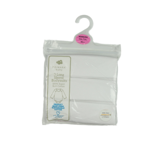 Nové bílé body dlouhý rukáv 3 ks Primark