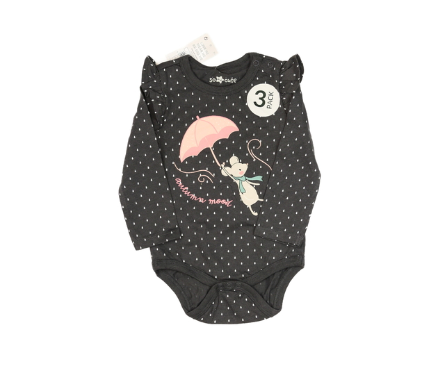 Nové tmavě šedé body s volánky a obrázkem 