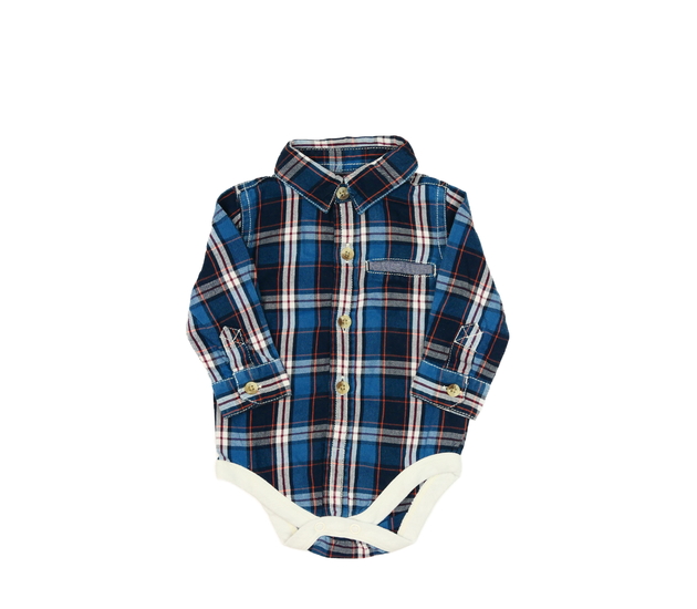 Modré kostkované body s límečkem 