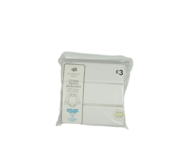 Nové bílé body dlouhý rukáv 3 ks Primark