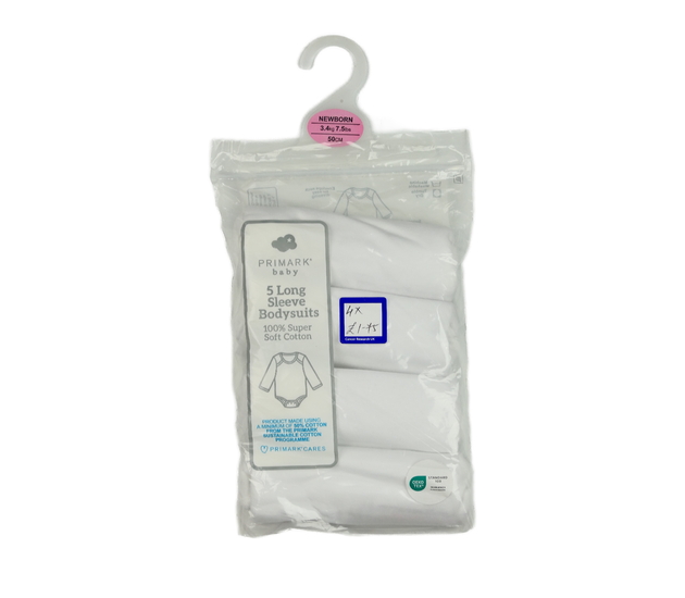 Nové bílé body dlouhý rukáv 4 ks Primark 