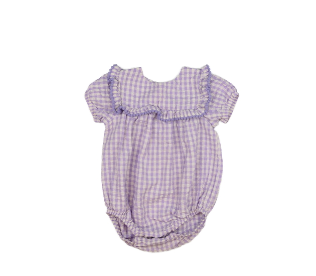 Fialové kostkované body s volánky 