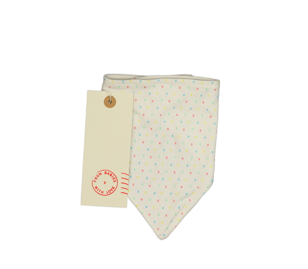 Nový bílý bryndák s barevnými křížky 