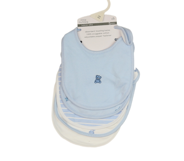 Nové modrobílé bryndáky s medvídkem 5 ks Nutmeg