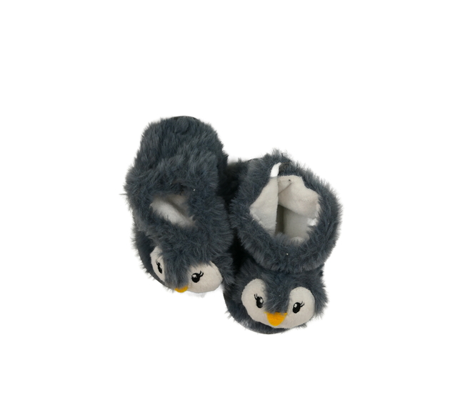 Šedé chlupaté bačkůrky s tučňákem