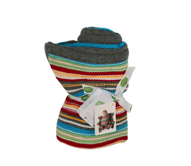 Nová barevně pruhovaná pletená dečka 70x100 cm