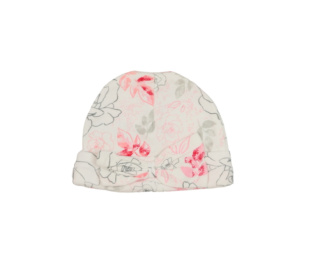 Bílá květinová bavlněná čepice s mašlí 
