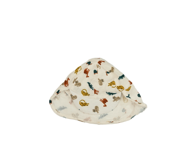 Bílý letní klobouk se zvířátky a ochrannou krku F&