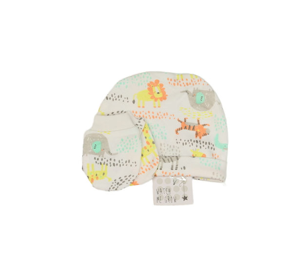 Krémová čepička s rukavičkami a zvířátky 