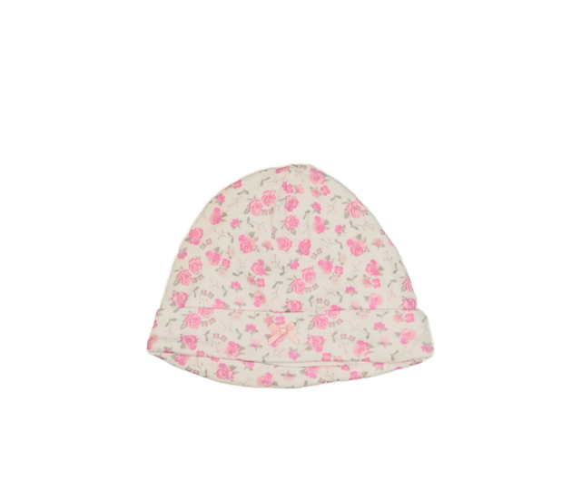 Bílá bavlněná čepička s růžemi Nutmeg