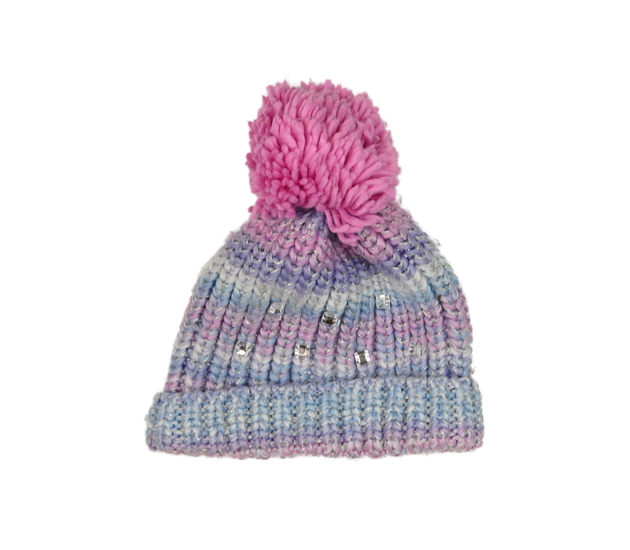 Fialovo-růžová zimní čepice s kamínky 
