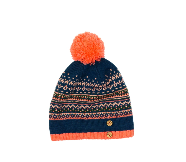 Modro-oranžová zimní čepice 