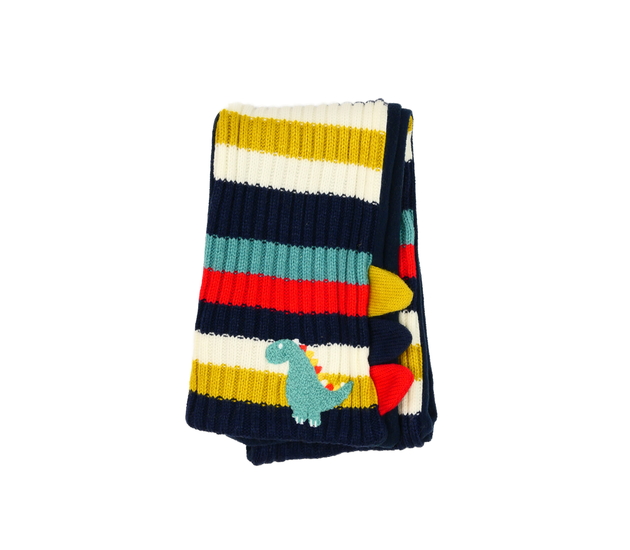 Pruhovaná šála s dinosaurem 110 cm