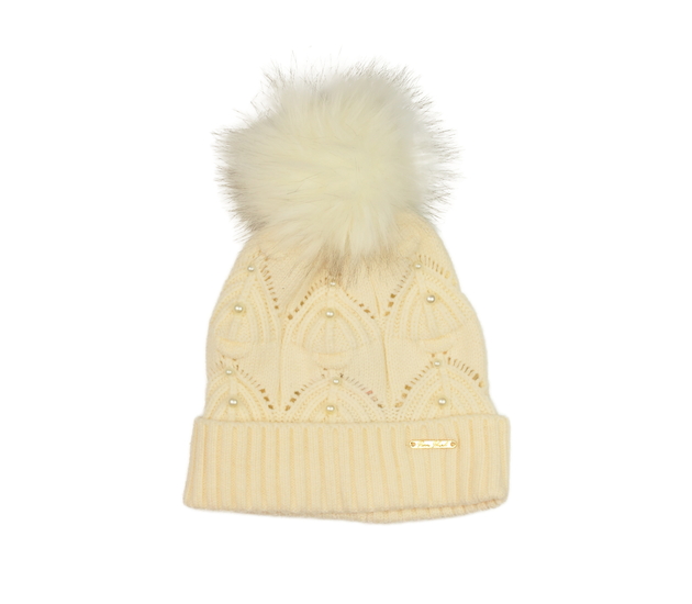 Krémová čepice s perličkami River Island 