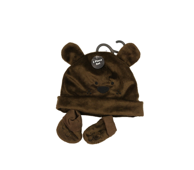 Nová hnědá hebká čepice a rukavice Medvídek Pú 