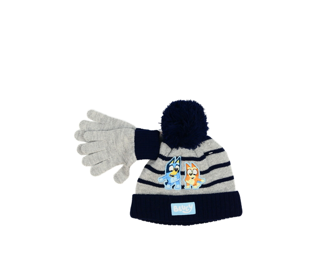 Šedo-modrá čepice a rukavice Bluey 