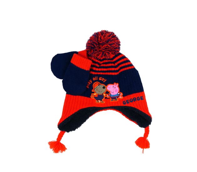Oranžovo-modrá čepice a palčáky Prasátko Pepa 