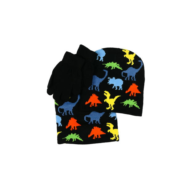 Nová dinosauří čepice, nákrční a rukavice 
