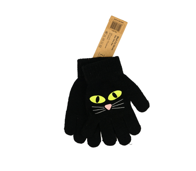 Nové černé rukavice s kočičkou