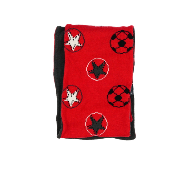 Červeno-šedá šála s míči délka 105 cm 