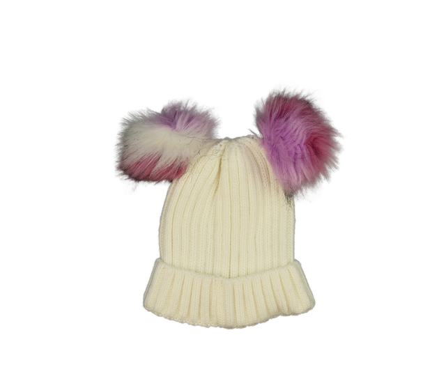 Krémová čepice s bambulemi 