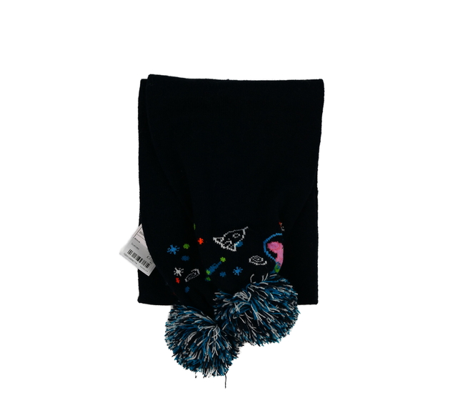 Tmavě modrá šála s bambulemi 