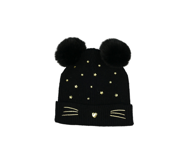 Černá čepice s čumáčkem a hvězdami 