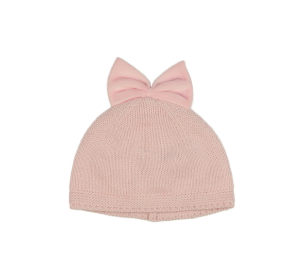 Růžová pletená čepička s mašlí Next