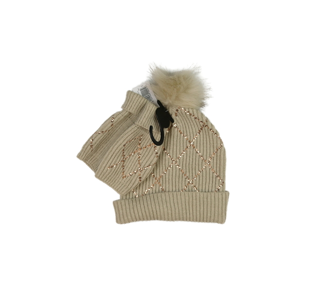 Nová hnědá čepice a návleky na ruce pro dospělé