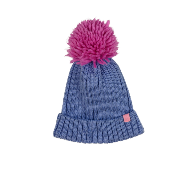 Modrá zimní čepice s růžovou bambulí Tu