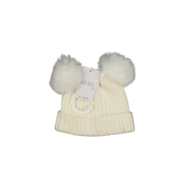 Nová bílá čepička s bambulemi