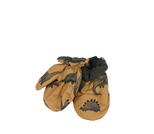 Hnědé zimní palčáky s dinosaury 