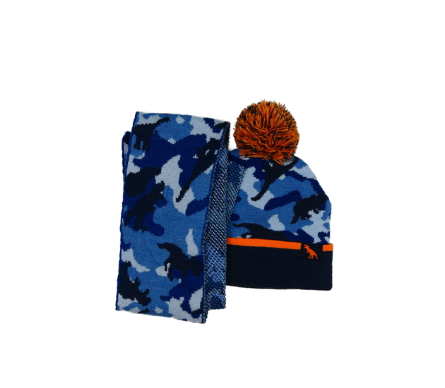 Modrá čepice a šála s dinosaury Primark