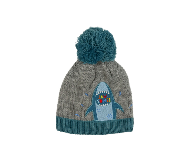 Šedo-modrá čepice se žralokem