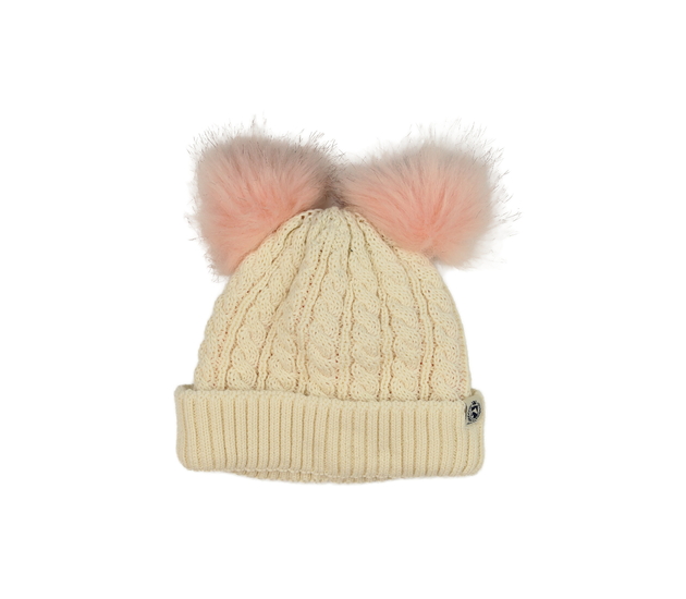 Krémová čepice s bambulemi 