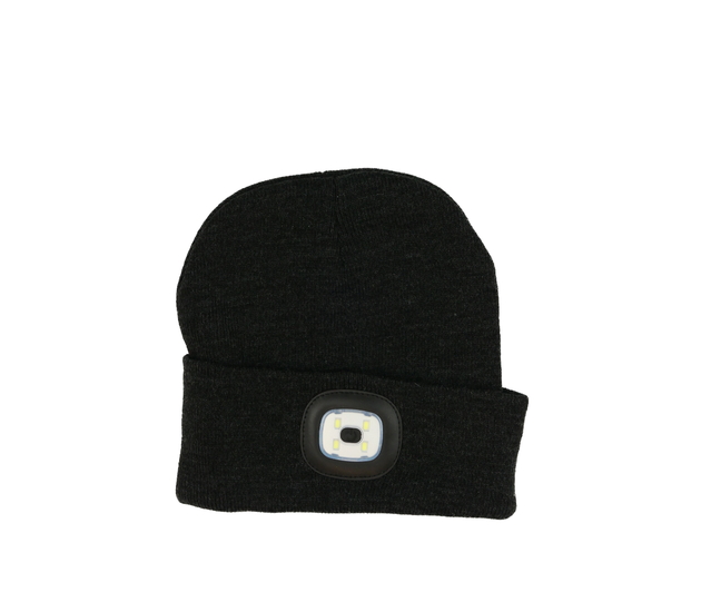 Svítící šedá čepice - s čelovkou 